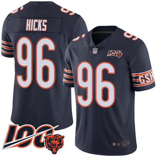 Chicago Bears Limited Navy Blue Men Akiem Hicks Home Jersey NFL Football #96 100th Season->nfl t-shirts->Sports Accessory